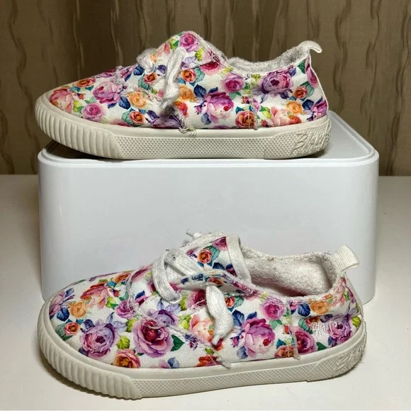 Blowfish Kid's Toddler 10 Classic Canvas White Pink Purple Floral Lined Shoes - Picture 3 of 14